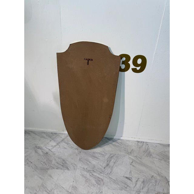 Metal Mid-Century Brass Framed Shield-Form Wall Mirror For Sale - Image 7 of 7