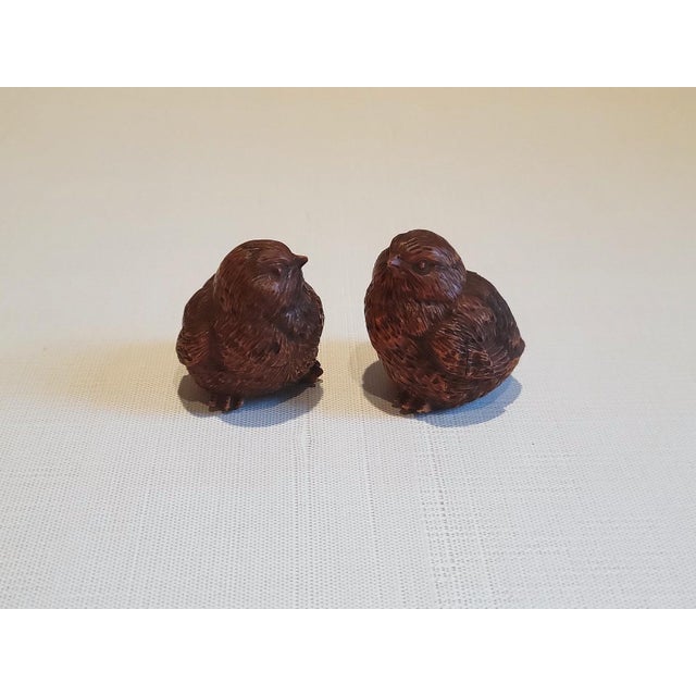 Folk Art Pair of Hand-Carved East Asian Wooden Bird Sculptures, Wabi-Sabi Folk Art Object For Sale - Image 3 of 11