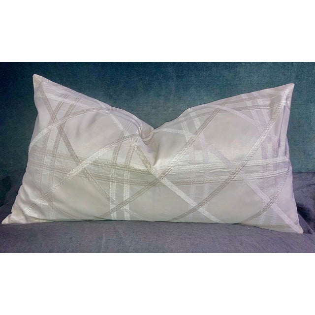 Modern Modern Trellis Pattern Embroidered Decorative Taffeta Lumbar Pillow Cover For Sale - Image 3 of 5