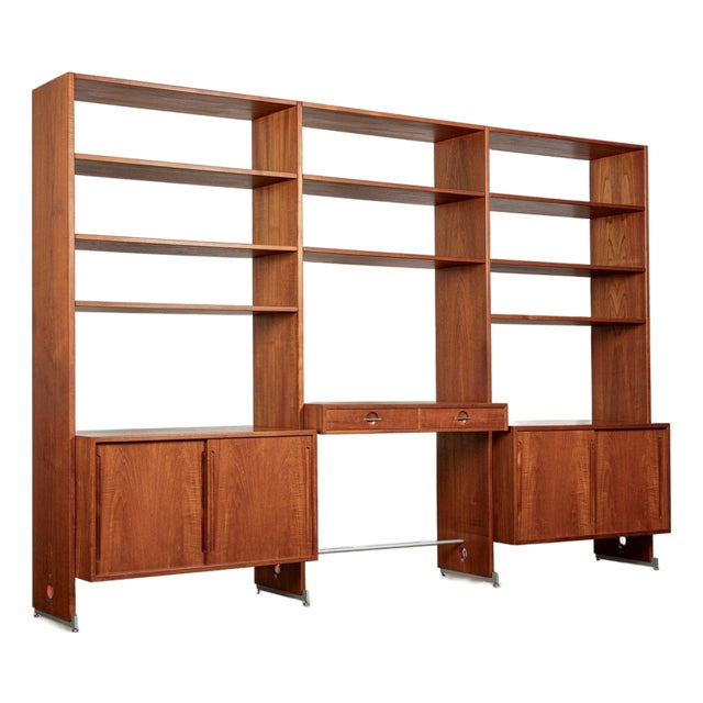 Mid-Century Modern Teak Wall Unit Bookcase Ry100 by Hans Wegner for Ry Møbler, 1960s For Sale