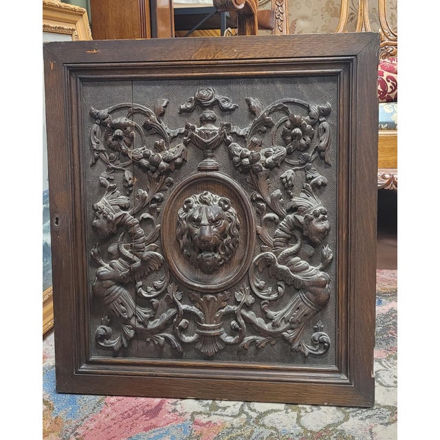 Pair Antique Ornately Carved Lion Panels For Sale - Image 12 of 13