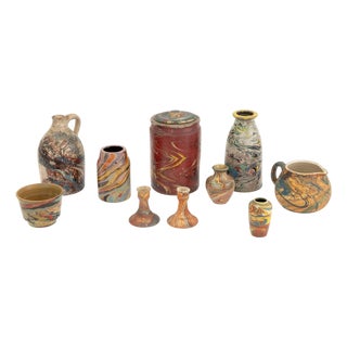 American Marbleized Glazed Pottery Articles, 10 For Sale
