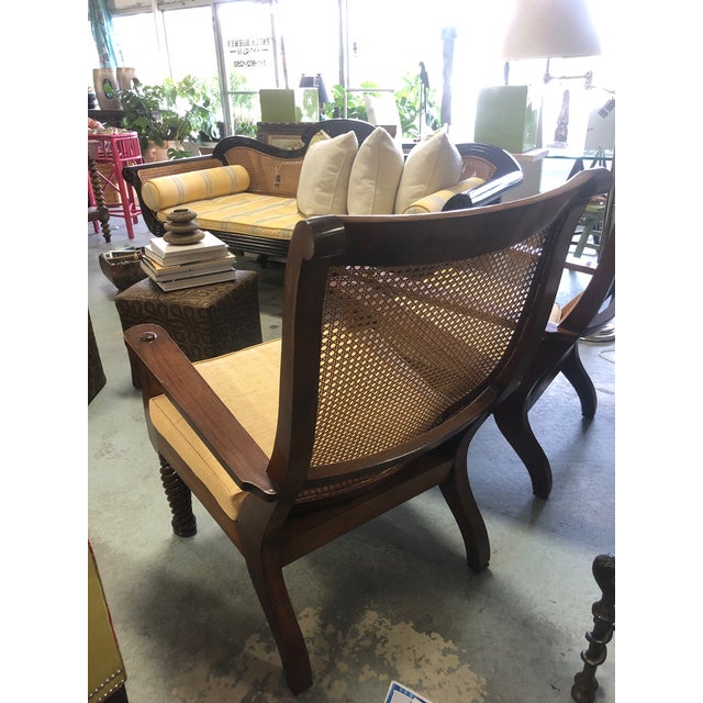 1990s Vintage Raffia Upholstered Cane British Khaki Chairs A Pair