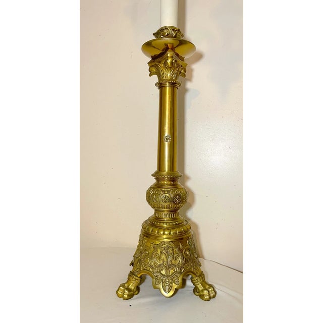 Religious Huge Antique 1800's Ornate Bronze Religious Candle Holder Electric Floor Lamp For Sale - Image 3 of 17