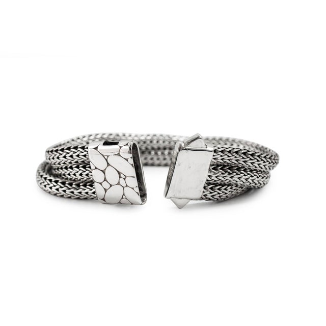 Early 21st Century Unisex Retired John Hardy Sterling Silver Woven Chain Pusher Clasp Link Bracelet For Sale - Image 5 of 8