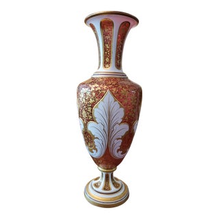 Antique Large Moser Bohemian Glass Ruby Overlay Vase For Sale