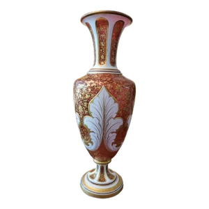 Antique Large Moser Bohemian Glass Ruby Overlay Vase