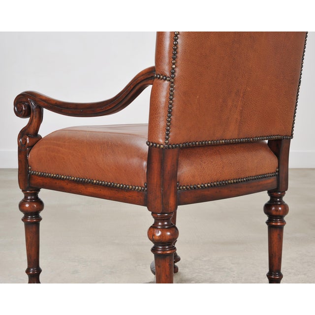 Pair of Louis XIII Baroque Style Mahogany Leather Armchairs For Sale - Image 14 of 18