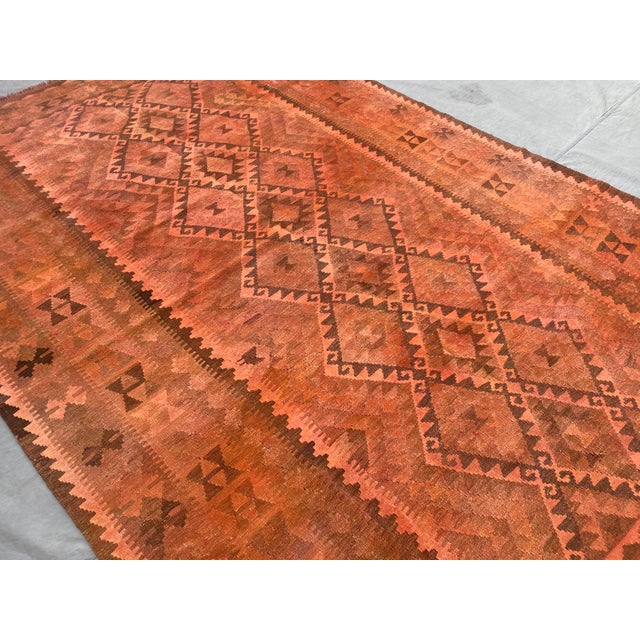 Vintage Overdyed Medallion Kilim Rug, Handwoven Wool, 6x10, Terracotta For Sale - Image 4 of 12