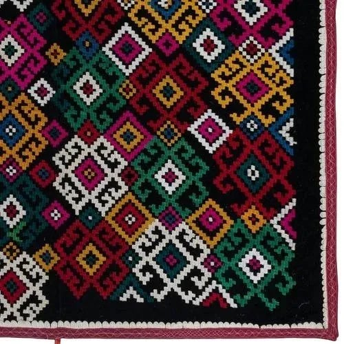 Contemporary 5x6.2 ft Silk Hand Embroidered Wall Hanging, Vintage Colorful Suzani Bed Cover For Sale - Image 3 of 5