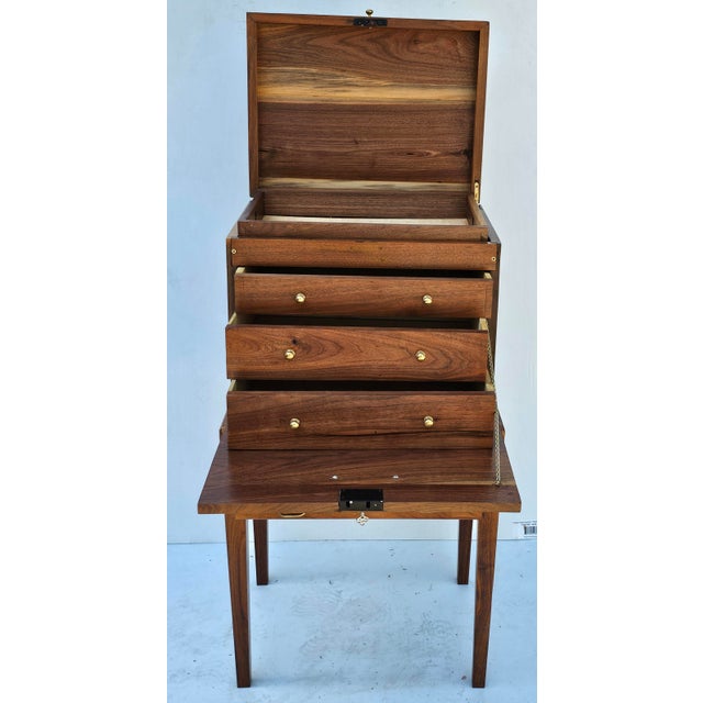Brown Handcrafted Federal Solid Black Walnut and Satinwood Silver Smith Chest For Sale - Image 8 of 12