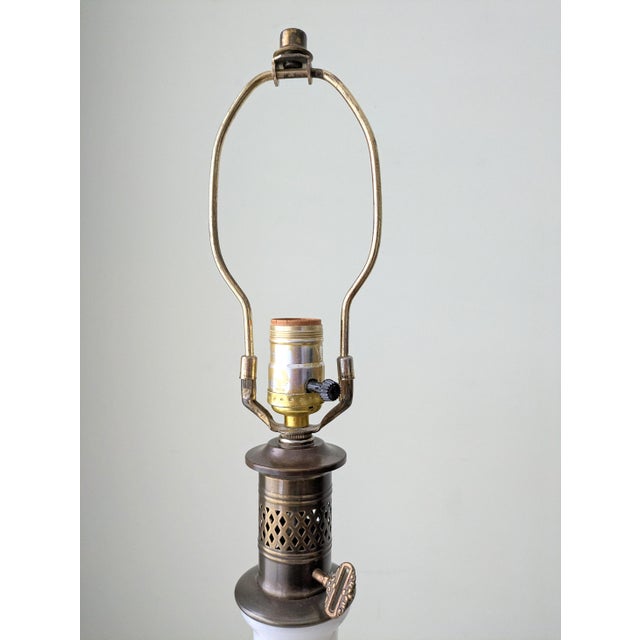 Early 20th Century Antique Milk Glass & Bronze Table Lamp For Sale - Image 5 of 5