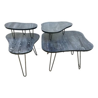Pair of Vintage Cerused Oak Two-Tear Side Tables For Sale