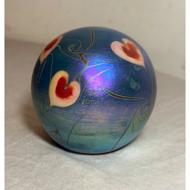 Vintage Hand Blown Vandermark Studio Aurene Iridescent Art Glass Paperweight For Sale - Image 4 of 10