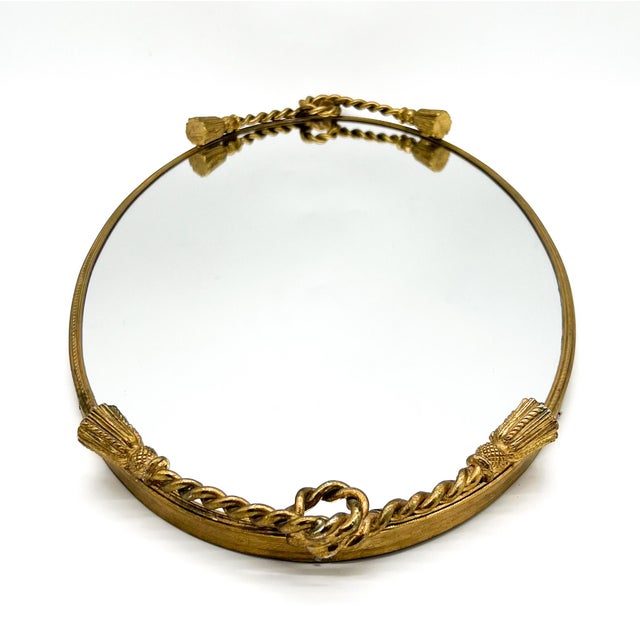 Hans Kögl Vintage Hollywood Regency Gold Rope Tassel Oval Mirrored Vanity Tray - Hollywood Regency, French Provincial, Neoclassical For Sale - Image 4 of 10