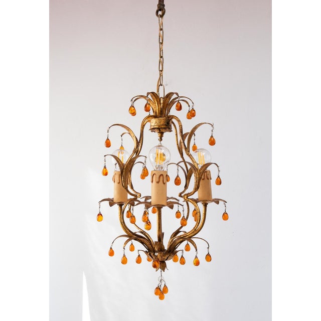 1960s Small Italian Chandelier in Gilt Metal with Leaves and Flowers, 1960 For Sale - Image 5 of 8