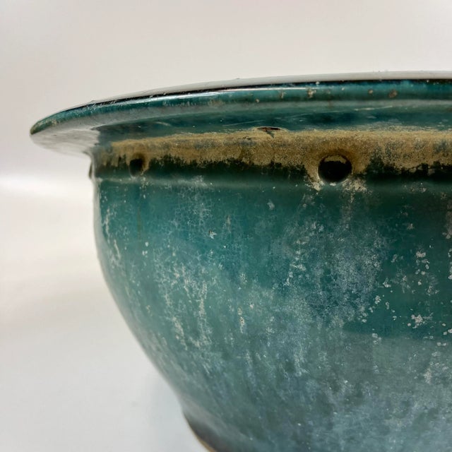 Mid 19th Century 19th Century Teal Colored Large Ceramic Planter Bowl For Sale - Image 5 of 11