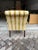Beautiful side chair in cream fabric with leaflike velvet stripes in pale green outlined in golden yellow outline. Chair...