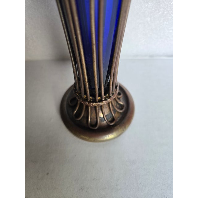 Early 20th Century Vintage Blue Glass and Sheffield Vase For Sale - Image 5 of 7