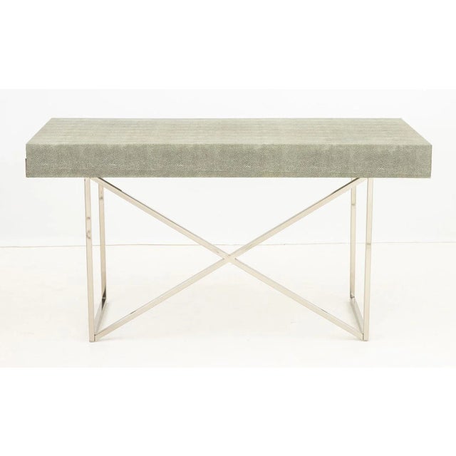 Faux Shagreen and Chrome Desk For Sale In New York - Image 6 of 7