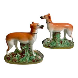Late 19th Century Pair of Staffordshire Whippets