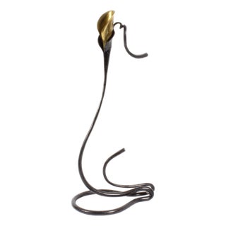 Jack Brubaker Hand-Forged Iron and Brass Calla Lily Candle Holder For Sale