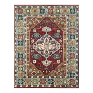 9x12 Sophie Chic Red Traditional Tribal Geometric Hand Knotted Wool Carpet Rug For Sale