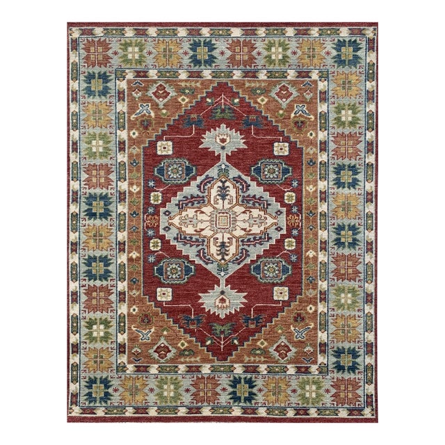 9x12 Sophie Chic Red Traditional Tribal Geometric Hand Knotted Wool Carpet Rug For Sale