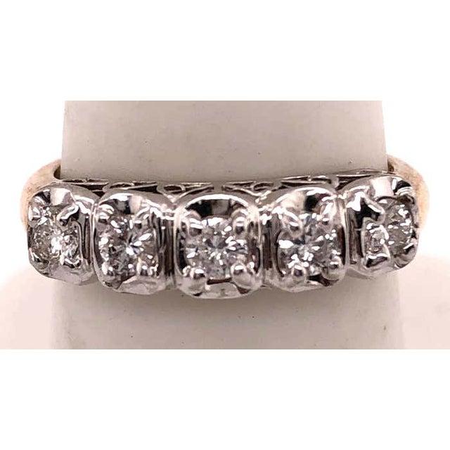 Modern 10 Karat Two-Tone Yellow and White Gold Crescent Ring With Five Diamonds For Sale - Image 3 of 12