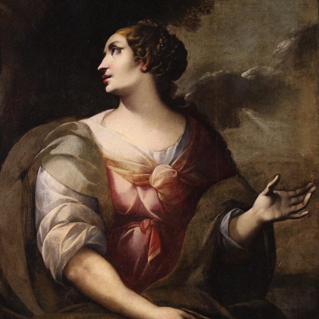 Italian Artist, The Delphic Sibyl and the Cumaean Sibyl, 1670, Oil on Canvases, Framed, Set of 2 For Sale - Image 6 of 16