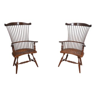 Pair of Frederick Duckloe Colonial Cherry & Oak Windsor Chairs For Sale