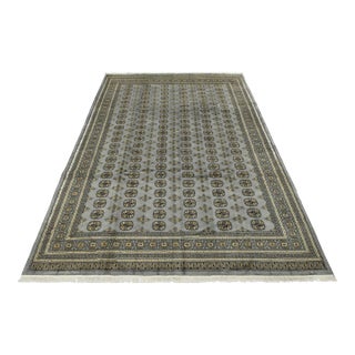 Bokhara Rug 9’1” X 11’11” Gray Wool Tribal Hand-Knotted Oriental Carpet For Sale