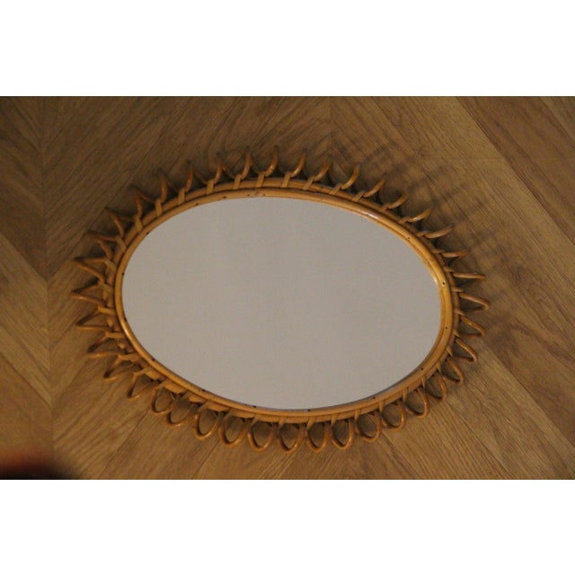 Wood Round Wall Mirror in Rattan and Bamboo, 1960s For Sale - Image 7 of 14