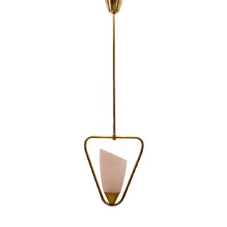 Mid-Century Modern Pendant Lamp in Glass and Brass, 1950s For Sale