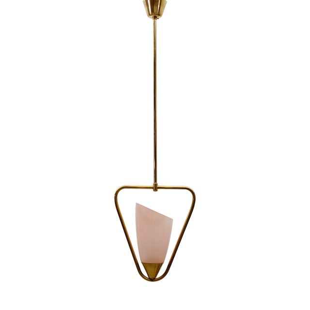 Mid-Century Modern Pendant Lamp in Glass and Brass, 1950s For Sale