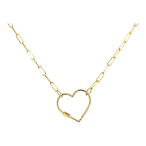 14Kt Real Gold Heart Charm Necklace With Paper Clip Chain