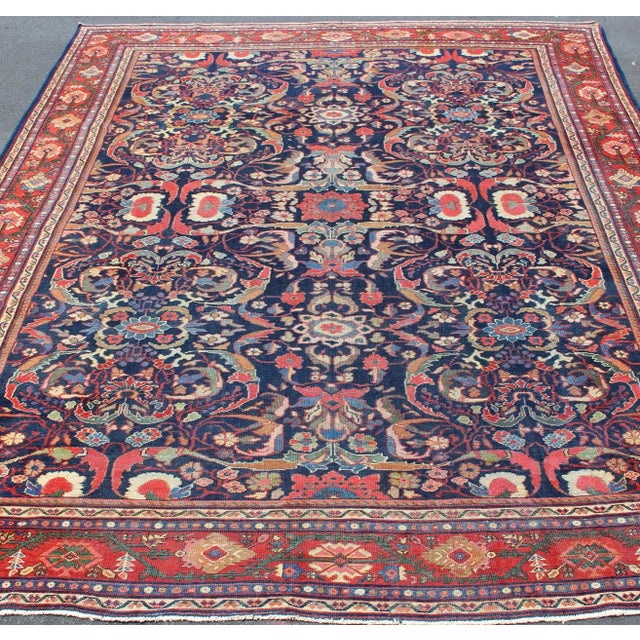Colorful Antique Persian Sultanabad Rug With Navy Blue Field and Red Border 9'0"x12'1" For Sale In Atlanta - Image 6 of 9