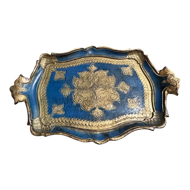 Blue and Gold Florentine Tray For Sale