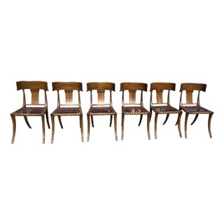 1980s Vintage Klismos Style Solid Walnut Dining Chairs - Set of 6 For Sale