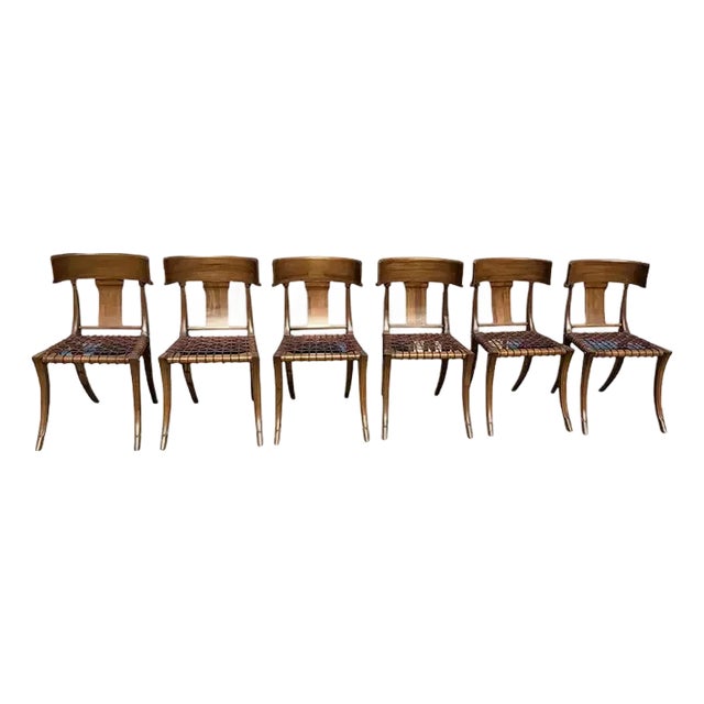 1980s Vintage Klismos Style Solid Walnut Dining Chairs - Set of 6 For Sale