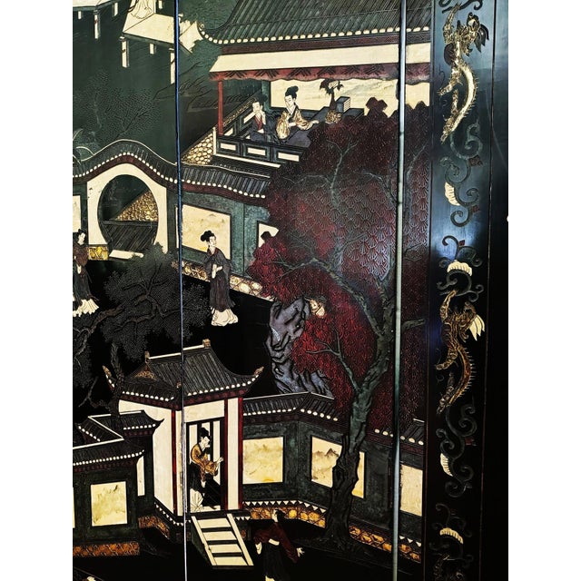 Grand Chinese Export Eight Panel Lacquered Coromandel For Sale - Image 10 of 17