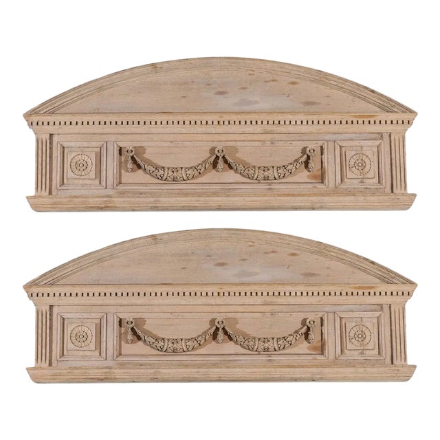1850s English Neoclassical Style Carved Pine Overdoors with Swag Motifs - A Pair For Sale