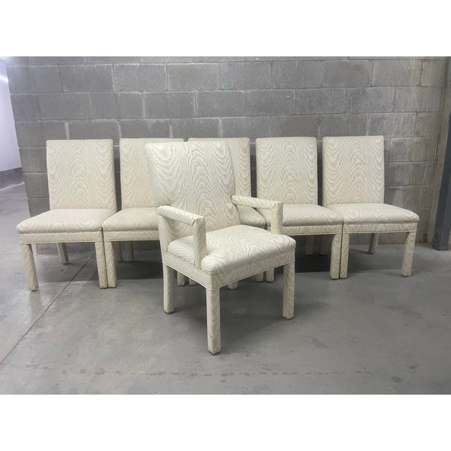 Textile Mid Century Modern Parson Faux Bois Dining Chairs - 6 For Sale - Image 7 of 7