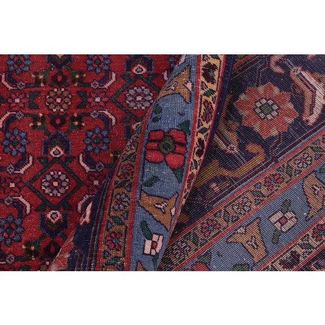 Red Vintage Retro Tabriz Red/Blue Wool Rug - 9'7'' X 12'6'' For Sale - Image 8 of 10
