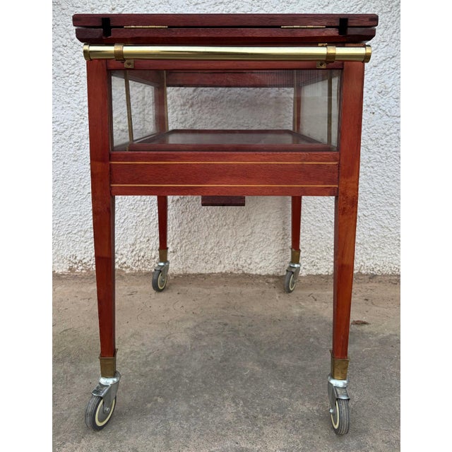 1950s Wood & Brass Display Bar Cart For Sale - Image 10 of 10