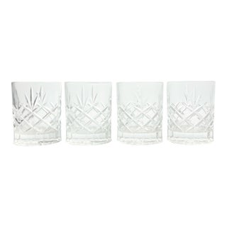 1980s Vintage Crystal Cocktail Old Fashioned Tumbler Glasses, Fan & X Cuts - Set of 4 For Sale
