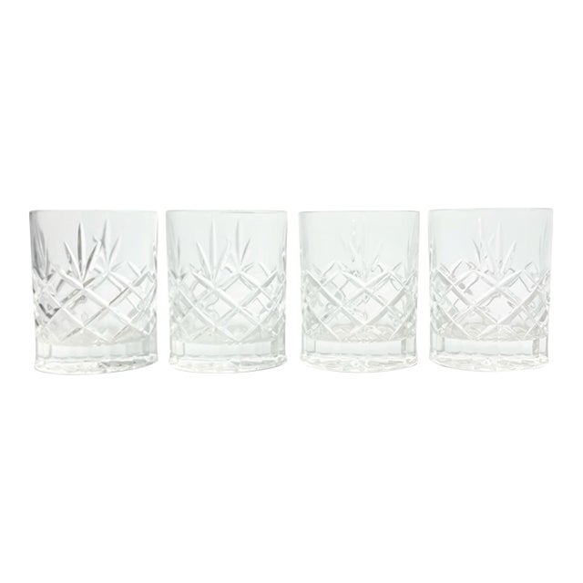 1980s Vintage Crystal Cocktail Old Fashioned Tumbler Glasses, Fan & X Cuts - Set of 4 For Sale