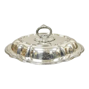 Vintage Silver Plated English Victorian Style Lidded Vegetable Serving Platter