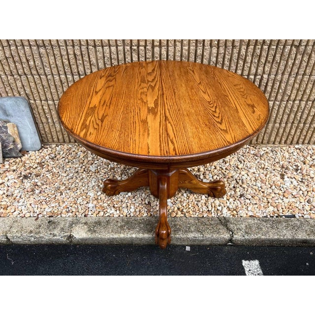 Vintage Handcrafted Solid Oak Round Table Pedestal Base, 2 Leaves by Tom Seely For Sale - Image 4 of 12
