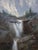 Into the Shadows by Dave Santillanes | Oil on panel Waterfall in a rocky landscape with trees For Sale